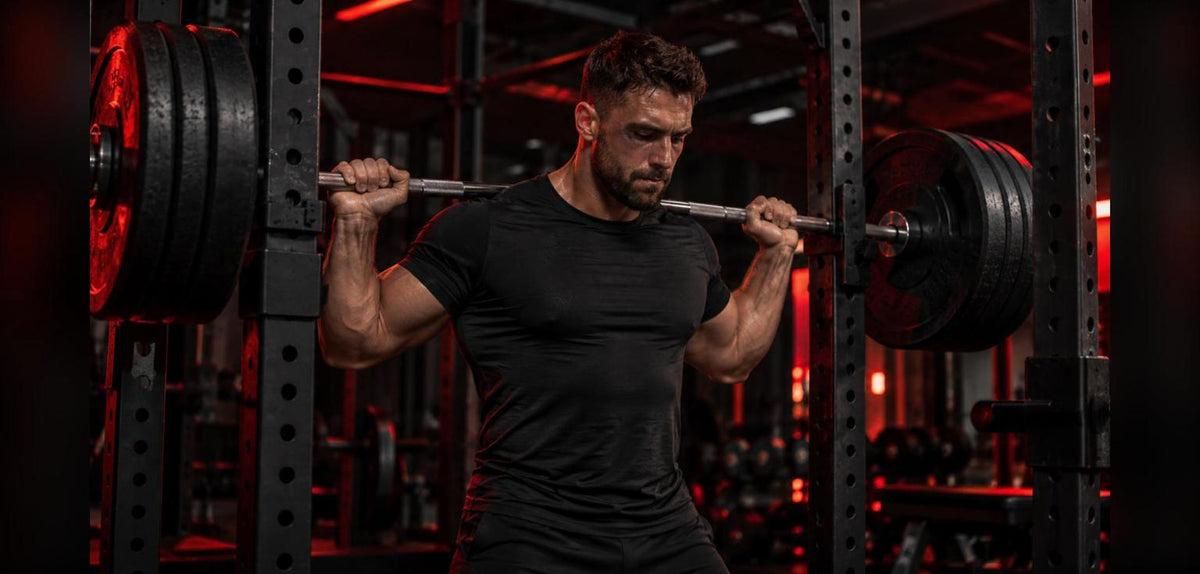 Pratiquant qui inspire et se gaine sous la barre avant un squat