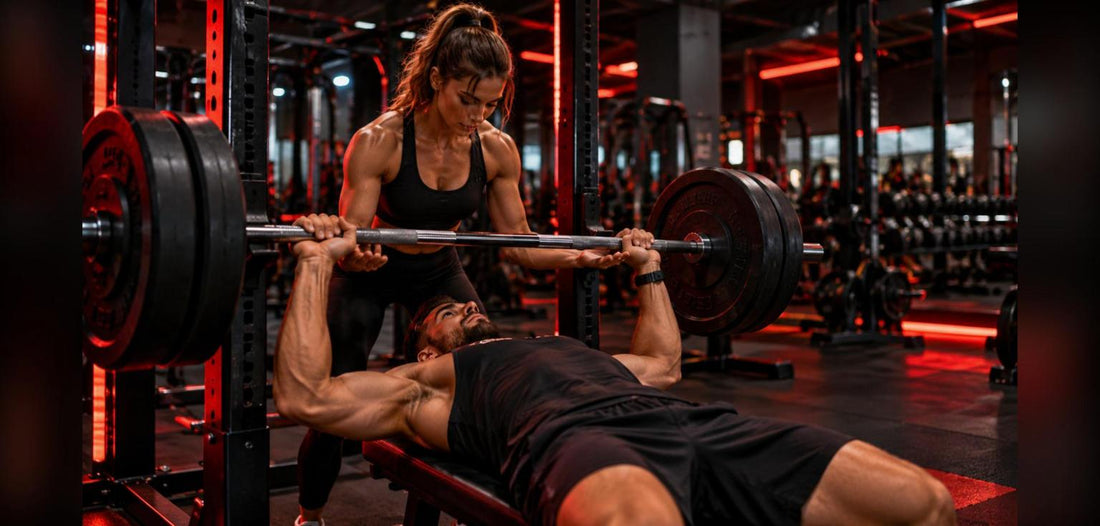 Salle de sport près de Dompierre-sur-Mer : couple qui s'entraîne au développé couché à Flex Gym