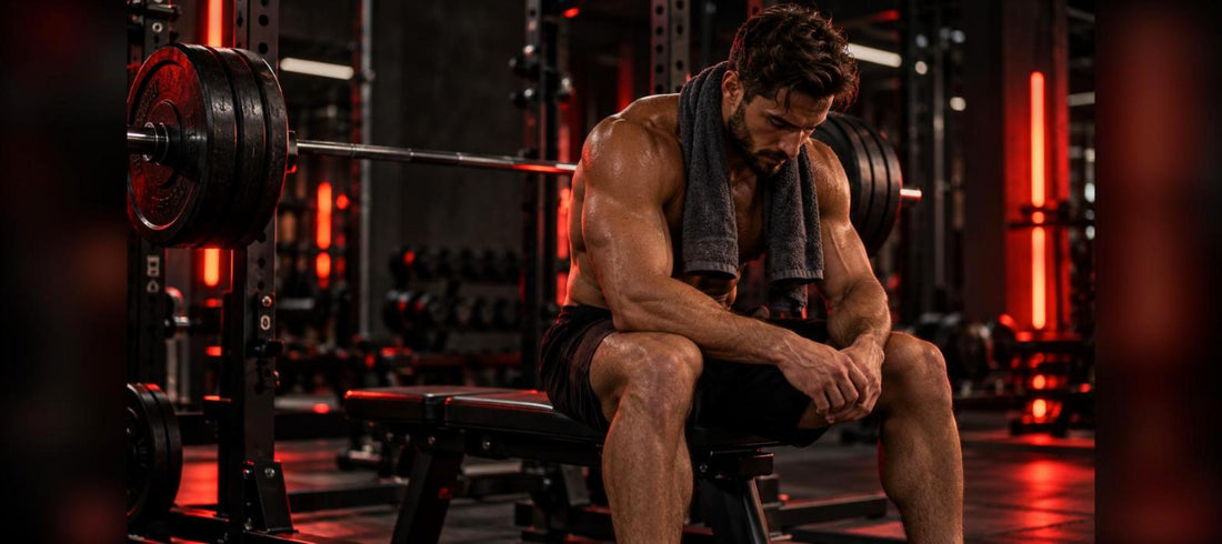 Semaine de décharge en musculation : athlète qui récupère assis sur un banc